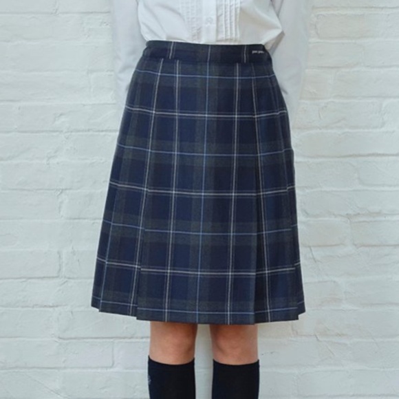 Vintage Dresses & Skirts - Vintage Wool Navy Plaid Midi Skirt